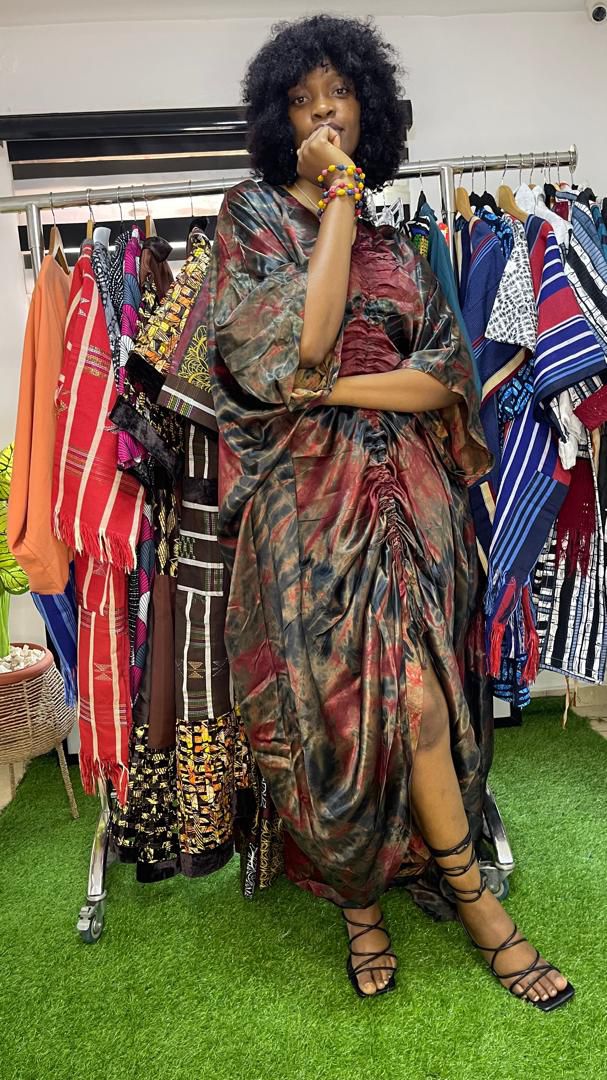 Zahra Adire Silk gown-Brown